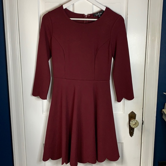 Lulu’s Cumulonimbus Clouds Burgundy Red Scallop Dress Sz M - Picture 4 of 10